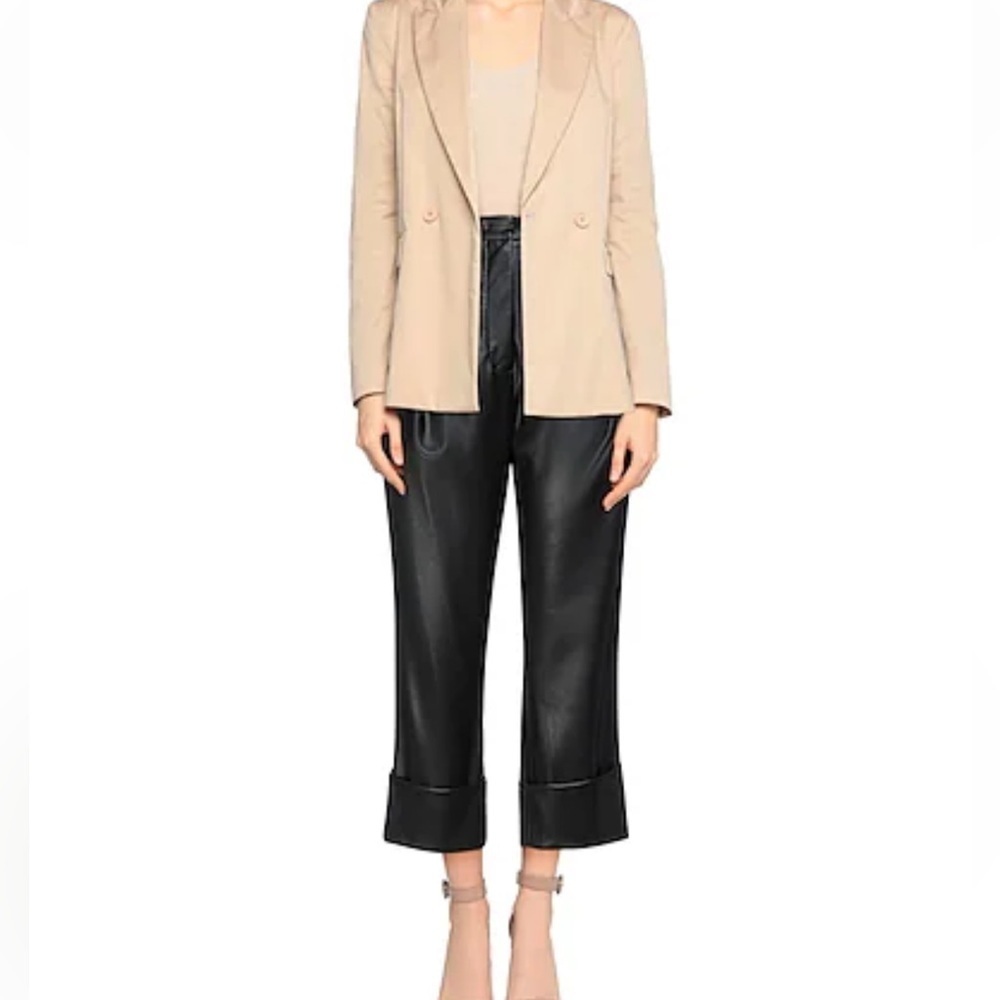 Dorthee Schumacher Pleated Vegan Leather Pants black cropped cuffed HIGH RISE